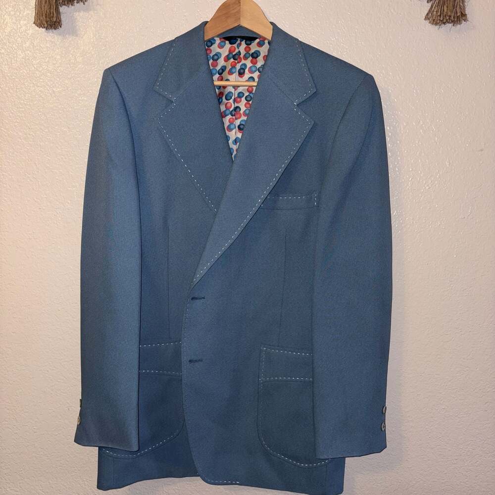 Vintage Johnny Carson Blue Leisure Blazer Jacket With Polka Dot Lining
